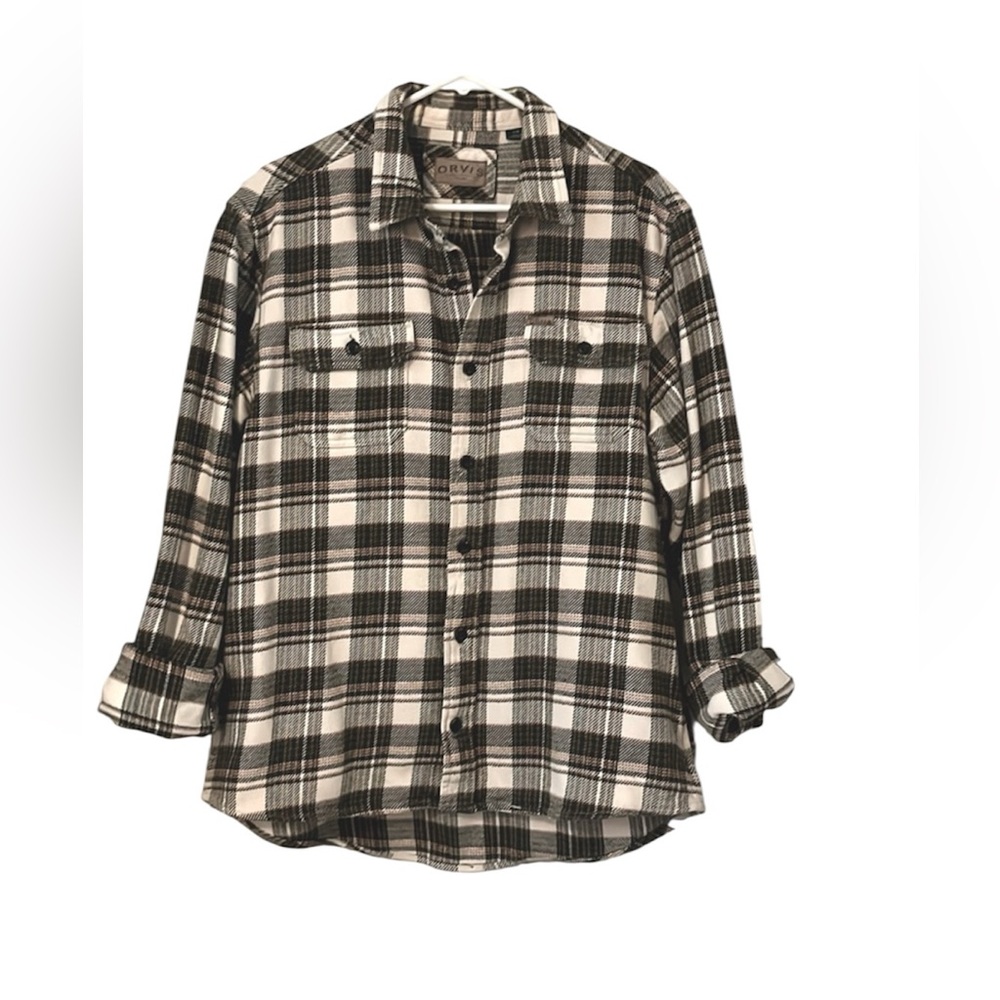 Orvis Men’s Button Down Thick Plaid Flannel Long Sleeve Shacket Shirt Jacket L